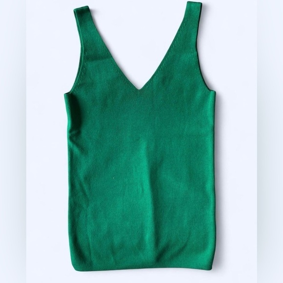 Forcast Tops - Forcast Womens Green Knit V-Neck Euro Coastal Summer Minimalist Tank Top XS 2‎